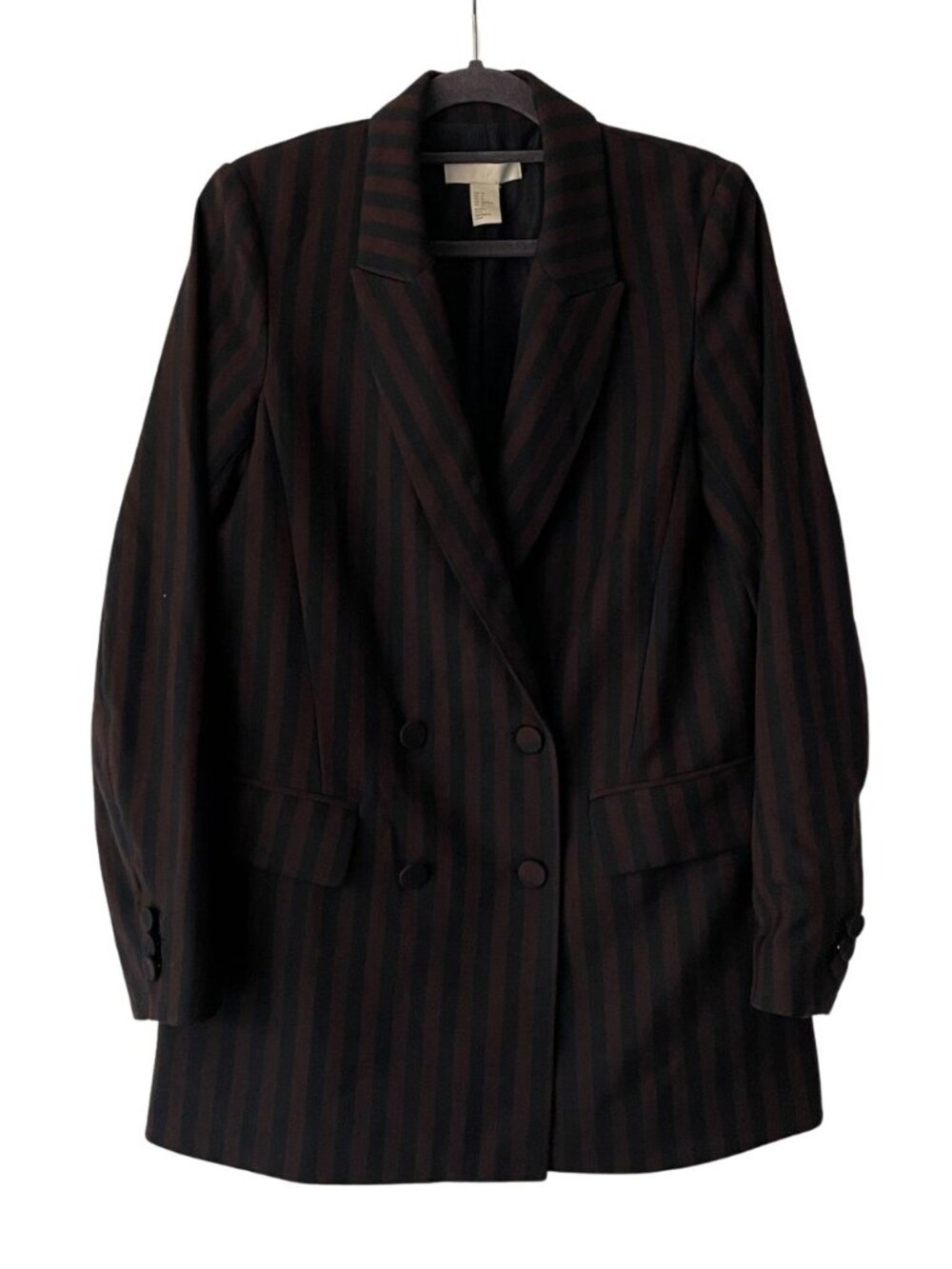 H&M Double-Breasted Striped Blazer, Brown/Black, US 4